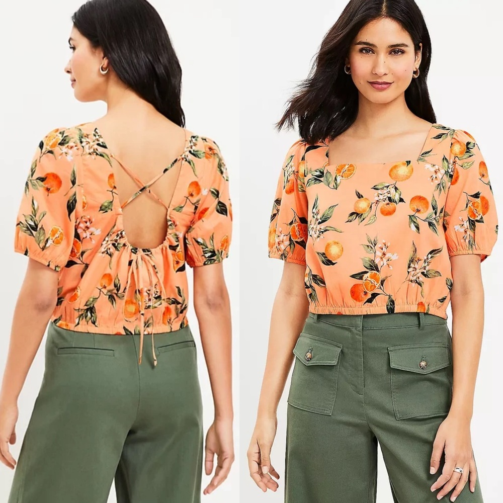 LOFT Orange Harvest Criss Cross Back Cropped Top size M - Picture 2 of 6